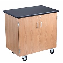 NPS®  36H Mobile Science Cabinet With Adjustable Height Shelf, High Black Top/Light Oak Frame (MSC2