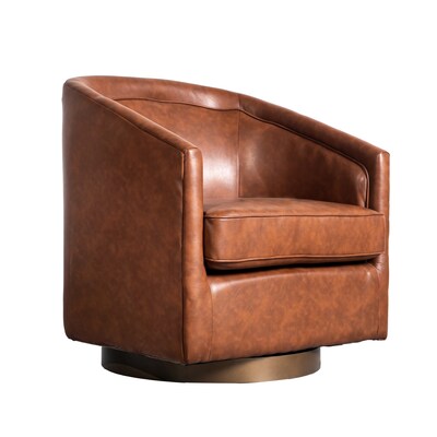 Flash Furniture Dean LeatherSoft Upholstery Club Style Barrel Accent Armchair, Brown (BSAC22064BRNPU