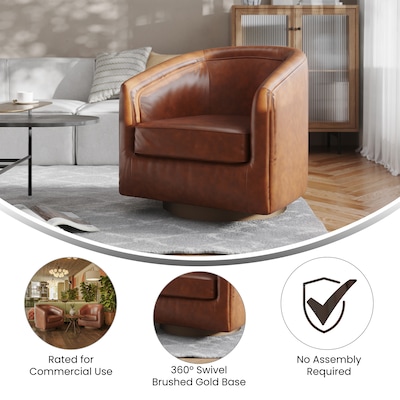 Flash Furniture Dean LeatherSoft Upholstery Club Style Barrel Accent Armchair, Brown (BSAC22064BRNPU)