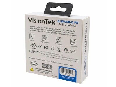 VisionTek USB-C 61W Quick Charger, White (901283)