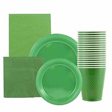 JAM PAPER Party Supply Assortment, Green, Plates, Napkins, Cups & Tablecloth, 6/Pack (255PPGRNS)