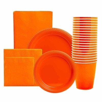 JAM PAPER Party Supply Assortment, Orange, Plates, Napkins, Cups & Tablecloth, 6/Pack (255PPORGS)