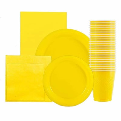 JAM PAPER Party Supply Assortment, Yellow, Plates, Napkins, Cups, Tablecloth, 6/Pack (255PPYELS)