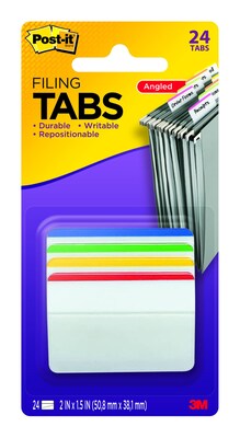 Post-It® Hanging File Folder Durable Tabs,  2" Wide, 4 Assorted Colors, Lined, 24 Tabs/Pack (686A1)