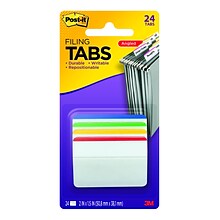 Post-It® Hanging File Folder Durable Tabs,  2 Wide, 4 Assorted Colors, Lined, 24 Tabs/Pack (686A1)