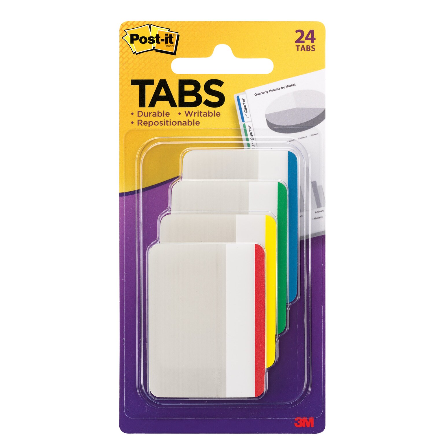 Post-it® Tabs, 2 Wide, Lined, Assorted Colors, 24 Tabs/Pack (686F-1)