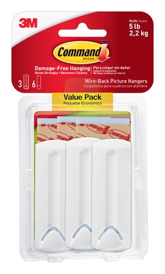 Command Wire-Backed Picture Hanging Hooks, White, 3 Hangers (17043-ES)