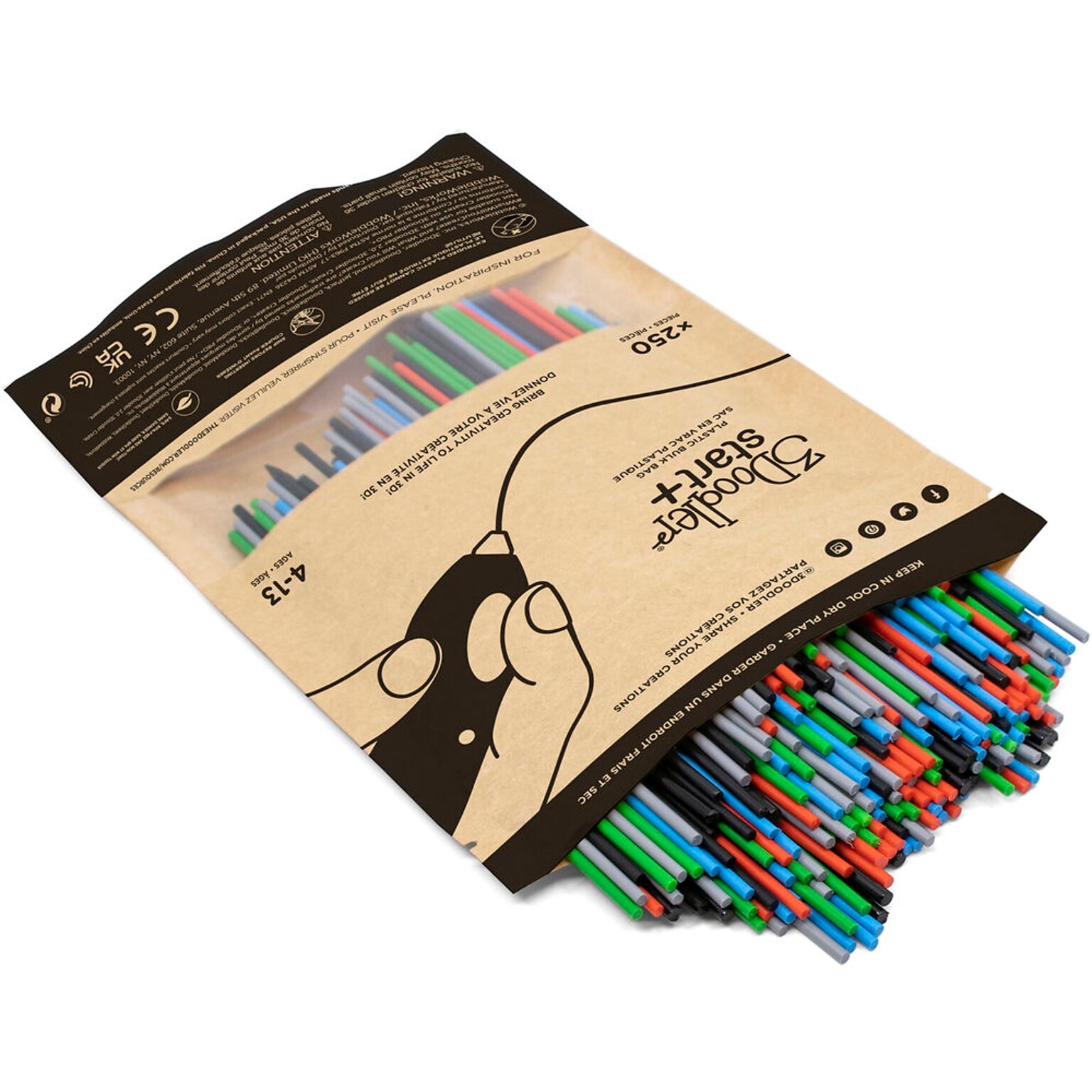 3Doodler Primary Pow Mixed Refill Bag for 3Doodler Build & Play and Start Kits, Assorted Colors (3DS-ECO-MIX2-250)