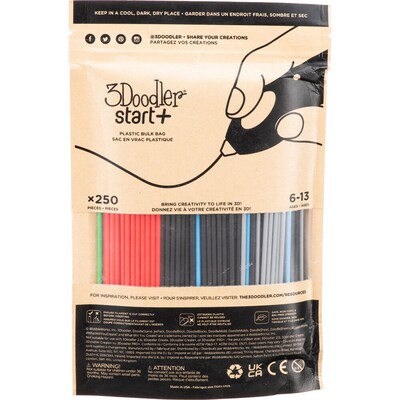 3Doodler Primary Pow Mixed Refill Bag for 3Doodler Build & Play and Start Kits, Assorted Colors (3DS-ECO-MIX2-250)