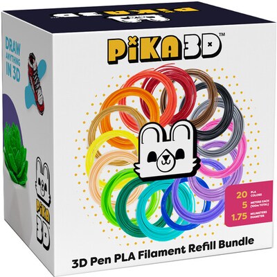 PiKA3D 1.75mm PLA Filament Refill for 3D Pens, Multicolor (PIKA-PLA-100)