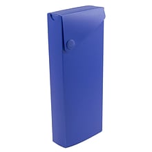 JAM Paper® Plastic Sliding Pencil Case Box with Button Snap, Blue (2166513297)