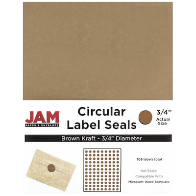 JAM Paper® Round Circle Label Sticker Seals, 3/4, Brown Kraft, 108/pack (3147612188)