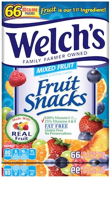 Welchs Gluten Free Mixed Fruit Snacks, 66 Packs/Box (PIM69866)