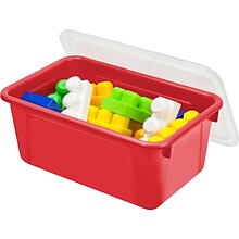 Storex Small Cubby Bin with Cover, 12.2 x 7.8 x 5.1, Red, Set of 3 (STX62407U06C)