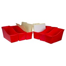Storex Large Book Bin, 14.3L x 5.3W x 7H, Red, Set of 6 (STX71102U06C)