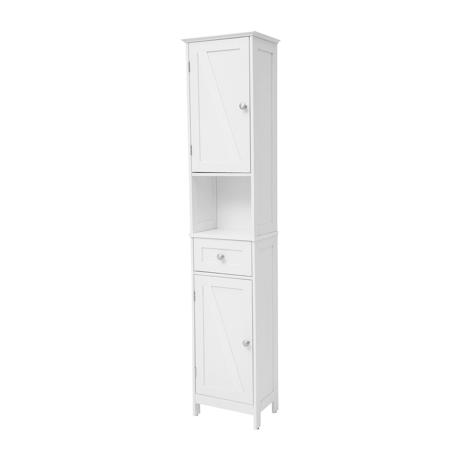 Flash Furniture Dune 70 Freestanding Bathroom Linen Tower Storage Cabinet with 5 Shelves, White (FSBATH6WH)