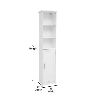 Flash Furniture Vega 70" Linen Tower Storage Cabinet with 5 Shelves, White (FSVEGABATH2WH)