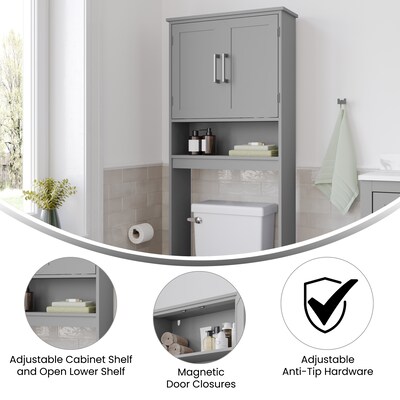 Flash Furniture Vega 66.25" Over the Toilet Storage Cabinet Organizer with 3 Shelves, Gray (FSVEGABATH1GY)