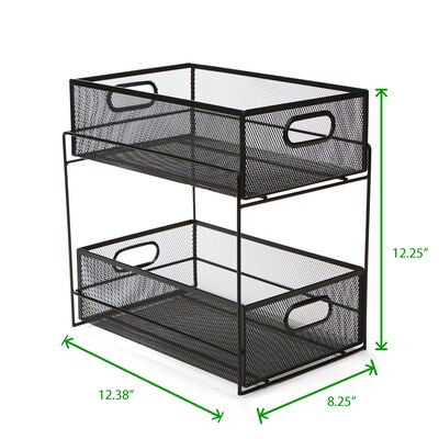 Mind Reader 2 Tier Metal Mesh Storage Baskets Organizer, Home, Office, Kitchen, Bathroom, Black (CAB