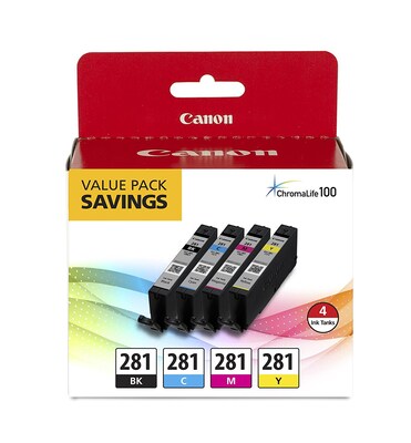 Canon 281 Black/Cyan/Magenta/Yellow Standard Yield Ink Cartridge, 4/Pack   (2091C005)