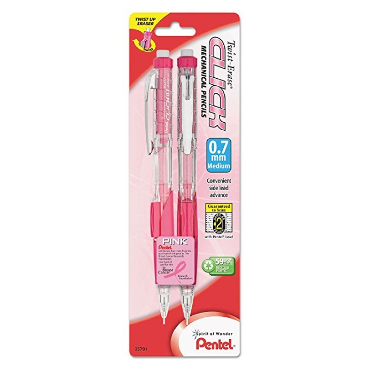 Pentel Twist-Erase Mechanical Pencil, 0.7mm, #2 Medium Lead, 2/Pack (PD277TBP2P-BC)