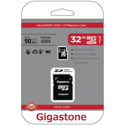 Gigastone GS-2IN1600X32GB-R Prime Series microSD Card with Adapter (32GB) (GIGS2IN132GBR)