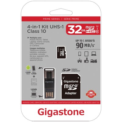 Gigastone GS-4IN1600X32GB-R         Prime Series microSD Card 4-in-1 Kit (32GB) (GIGS4IN132GBR)