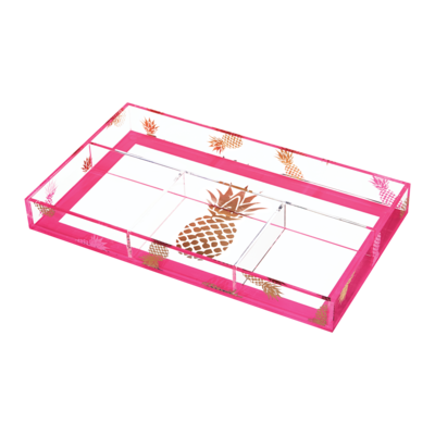 Deflecto® Desklarity™ Small Organizer Tray, Precisely Pineapple, Pink/Metallic Gold, 1-1/2 x 6 x 1