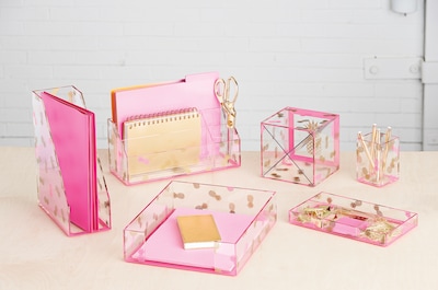 Deflecto® Desklarity™ Letter Tray, Precisely Pineapple, Pink/Metallic Gold, 3 x 10-1/2 x 12-4/5 (