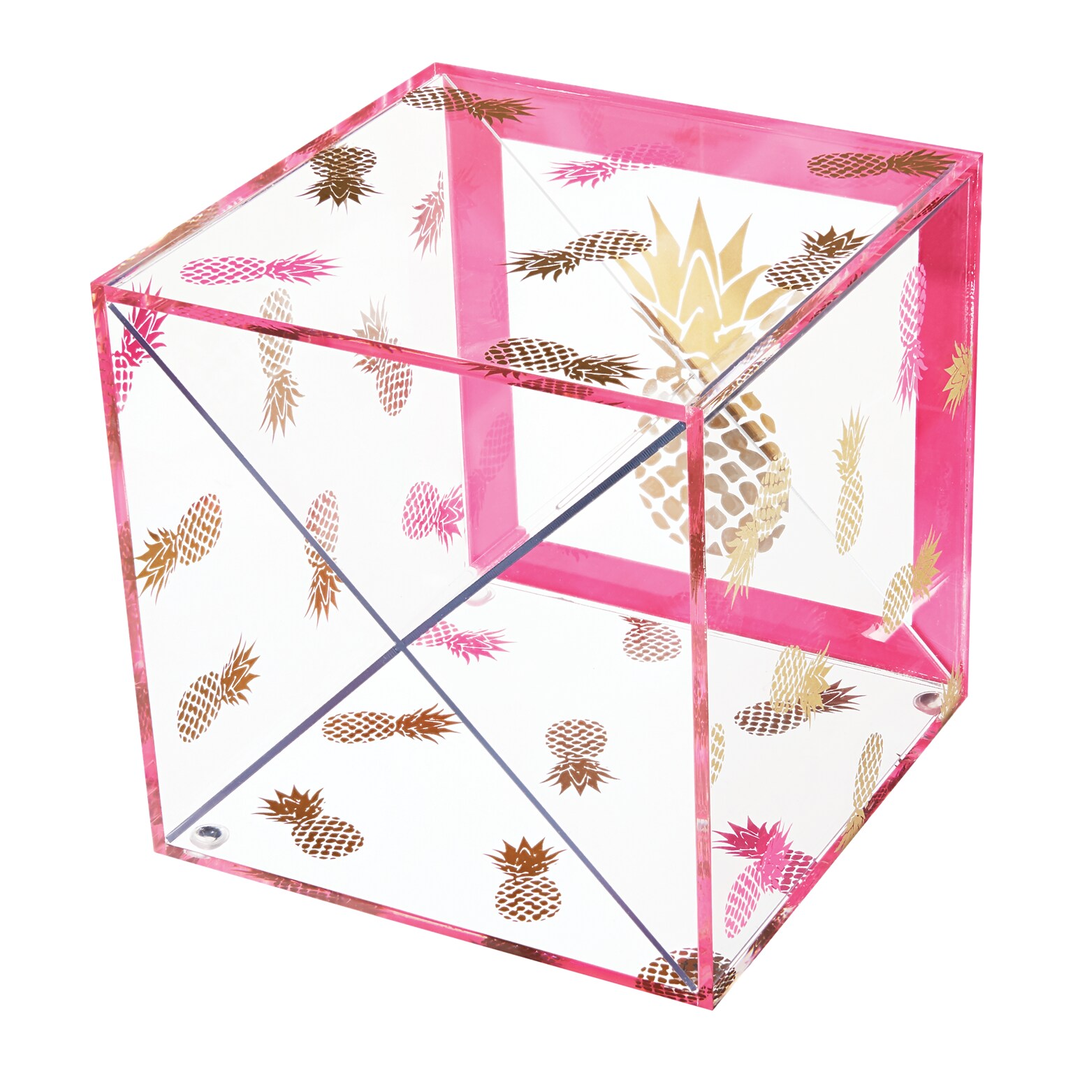 Deflecto® Desklarity™ Storage Cube with X Dividers, Precisely Pineapple, Pink/Metallic Gold, 6 x 6 x 6 (DEF-41696)