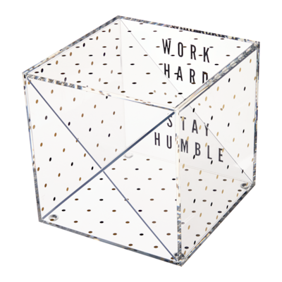 Deflecto® Desklarity™ Storage Cube with X Dividers, Humble Beginnings, Black/Metallic Gold, 6 x 6