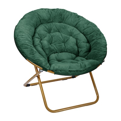 Flash Furniture Gwen Faux Fur Folding Saucer Moon Chair, Emerald/Soft Gold (FVFMC025EMSGD)
