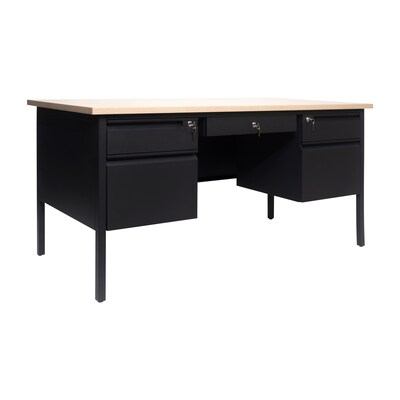 Flash Furniture Cambridge 60W Double Pedestal Desk, White Oak/Black (GCMBLK179WOK)