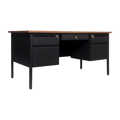 Flash Furniture Cambridge 60W Double Pedestal Desk, Walnut/Black (GCMBLK179WLN)