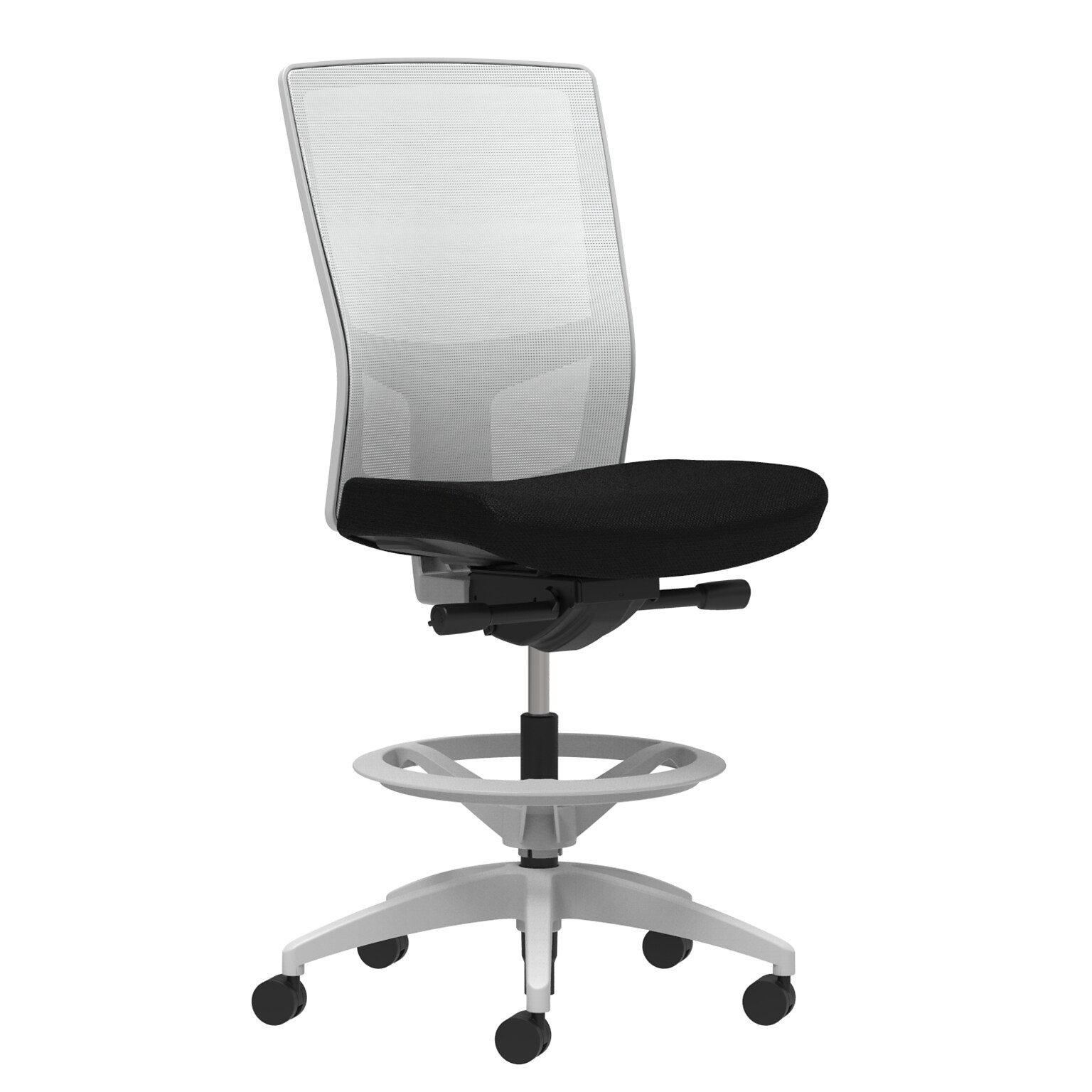 Union & Scale Workplace2.0™ Fabric Stool, Black, Integrated Lumbar, Armless, Synchro-Tilt, Partial Assembly Required