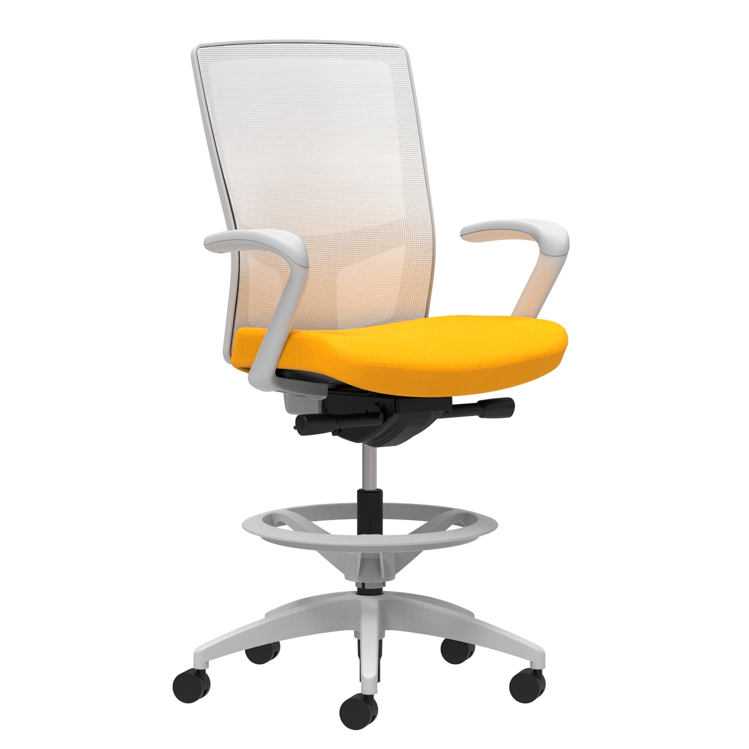 Union & Scale Workplace2.0™ Fabric Stool, Goldenrod, Integrated Lumbar, Fixed Arms, Synchro-Tilt Seat Control (53793)