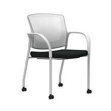 Union & Scale™ Workplace2.0™ Vinyl Guest Chair, Black Vinyl, Integrated Lumbar, Fixed Arms, Stationa