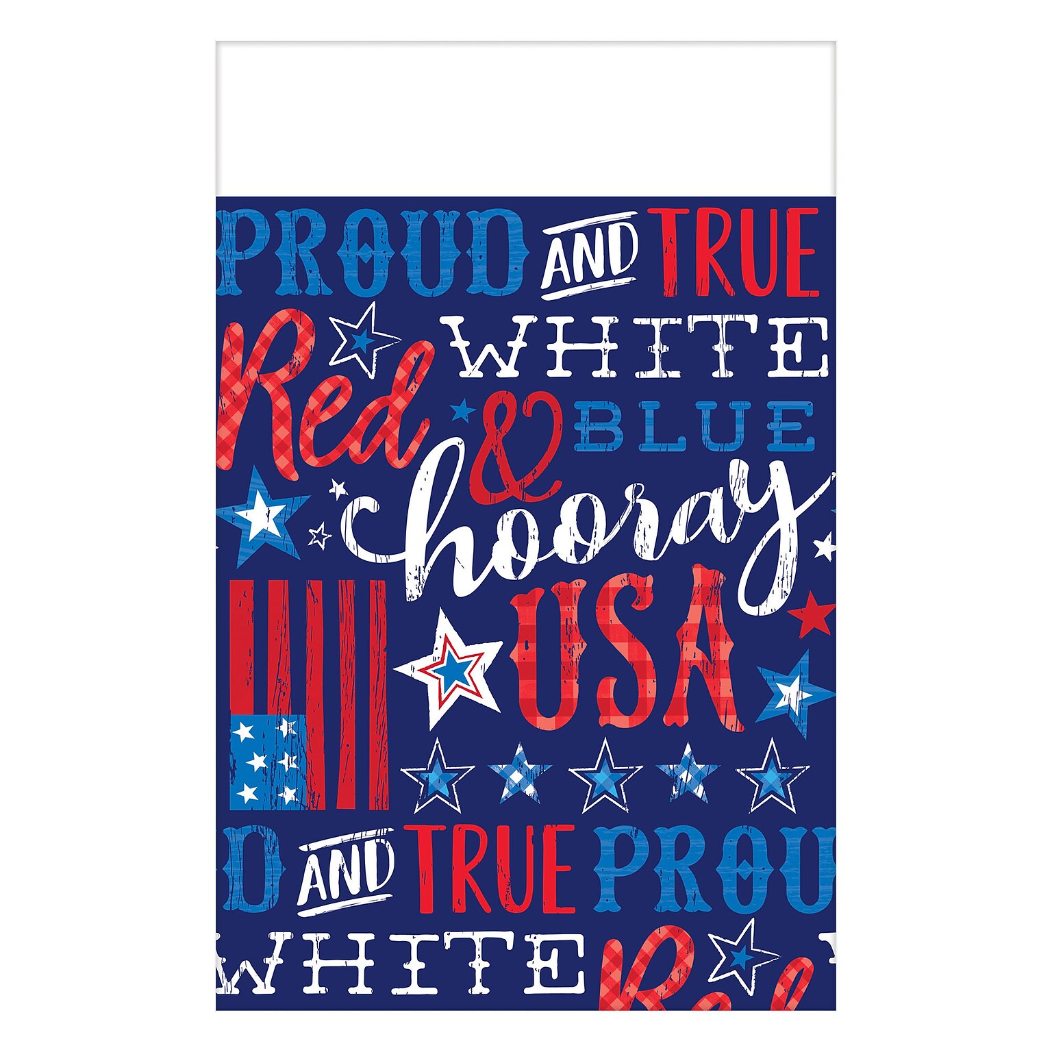 Amscan Patriotic Proud and True Tablecover, 54 x 102, Plastic, 3/Pack (571950)