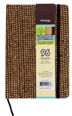 Inkology Cork Journal, 5.8 x 8.3, College Ruled, Multicolor, 6/Pack (INK-5643-06)