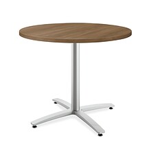 HON Between Round Table, Seated Height X-Base, 36D, Pinnacle Laminate, Textured Silver Finish