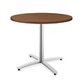 HON Between Round Table, Seated Height X-Base, 36D, Shaker Cherry Laminate/Textured Silver Finish