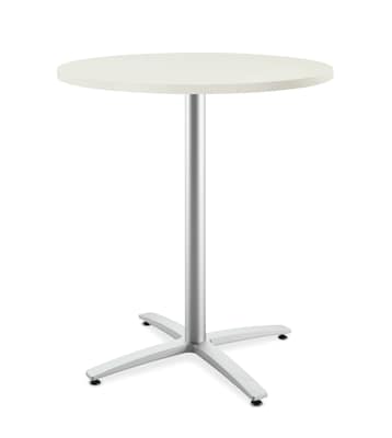 HON Between Round Table, Standing Height X-Base, 36D, Silver Mesh Laminate/Textured Silver Finish