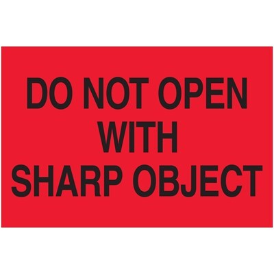 Tape Logic Labels, Do Not Open with Sharp Object, 2 x 3, Fluorescent Red, 500/Roll (DL1618)