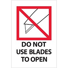 Tape Logic Labels, Do Not Use Blades to Open, 4 x 6, Red/White/Black, 500/Roll (IPM504)