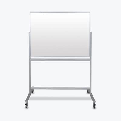Luxor Double Sided Mobile Magnetic Glass Marker Board, Aluminum, 48x36 (MMGB4836)