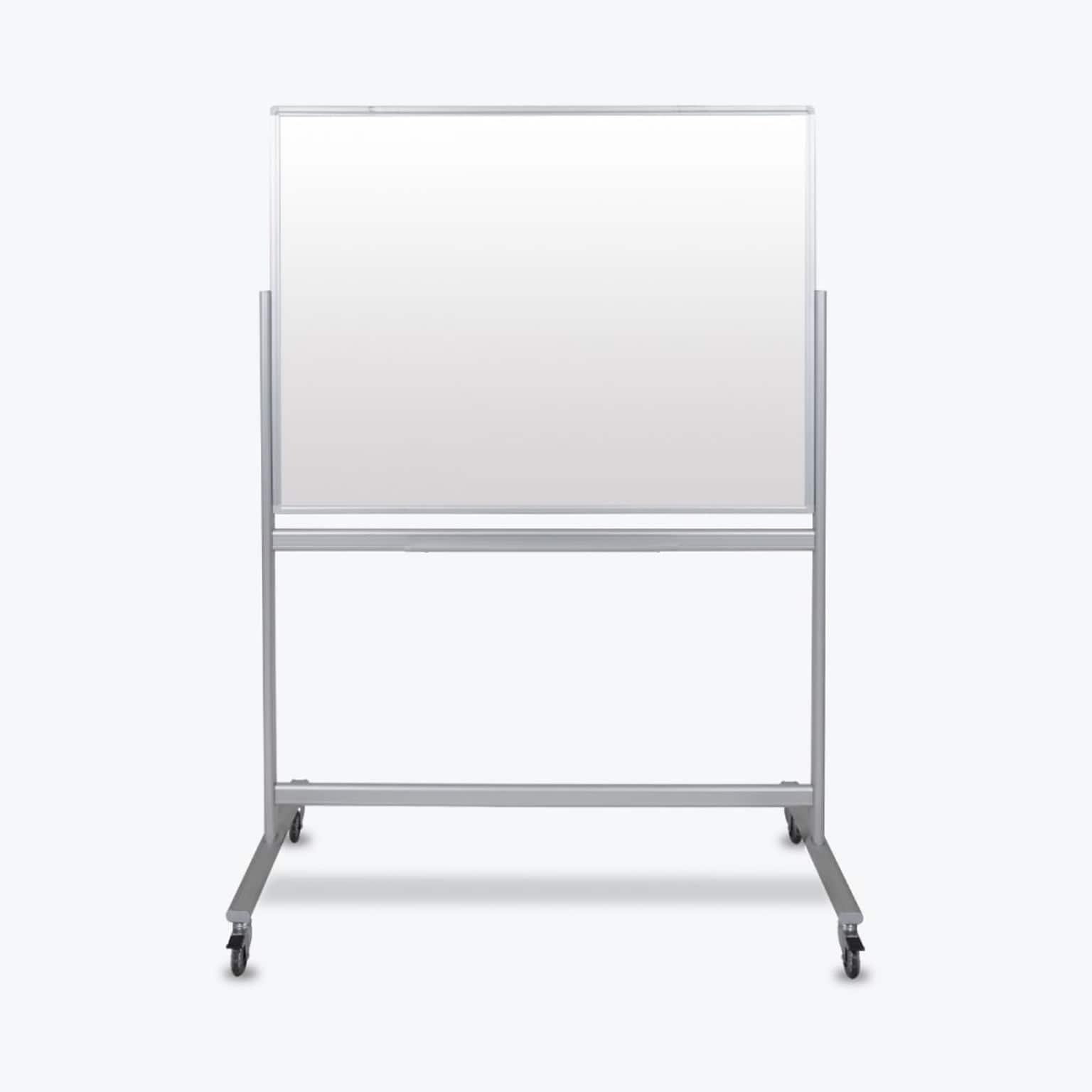 Luxor Double Sided Mobile Magnetic Glass Marker Board, Aluminum, 48x36 (MMGB4836)