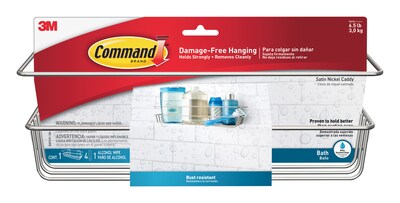 Command Shower Caddy, Satin Nickel, 1 Caddy, 1 Prep Wipe, 4 Large Water-Resistant Strips/Pack (BATH3