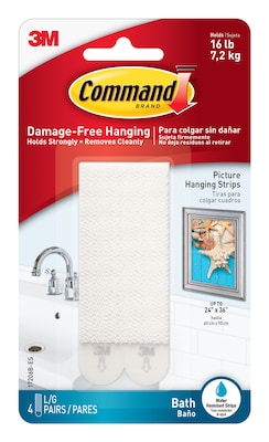 Command Large Bath Picture Hanging Strips, White, 4 Strips/Pack (17206B-ES)