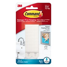 Command™ Large Bath Picture Hanging Strips, White, 4 Strips/Pack (17206B-ES)