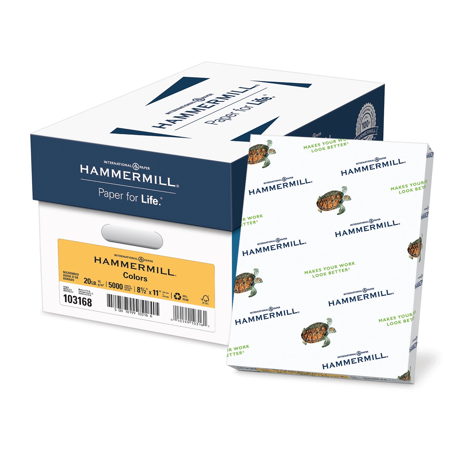 Hammermill Recycled Colors 8.5 x 11 Color Copy Paper, 20 lbs. Goldenrod, 5000 Sheets/Ream (103168CT)
